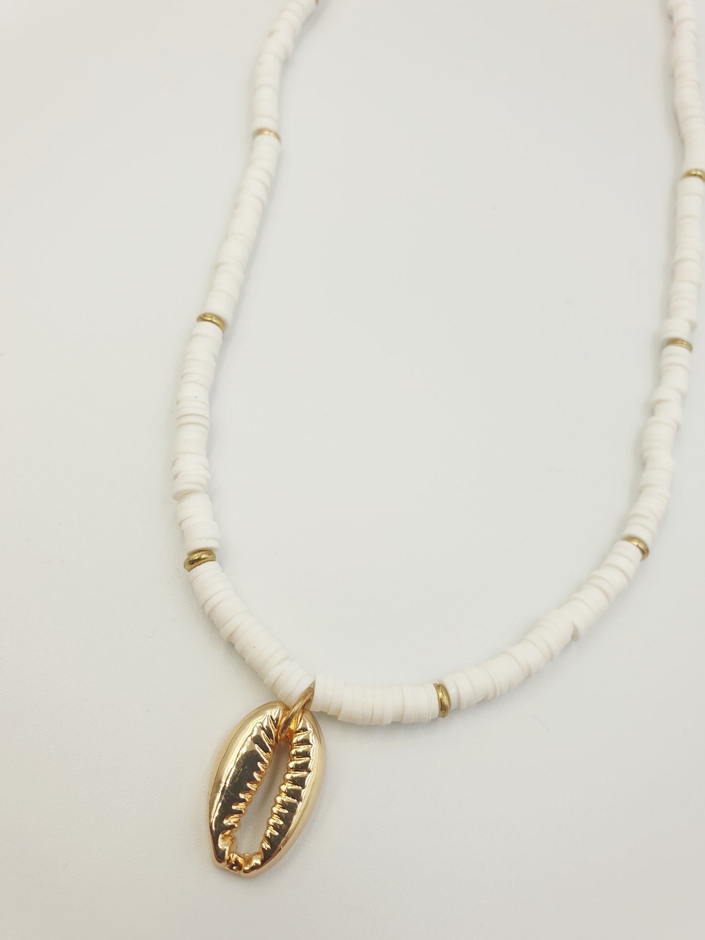 Polymer Clay Beaded Necklaces - White and Gold Sea Shell