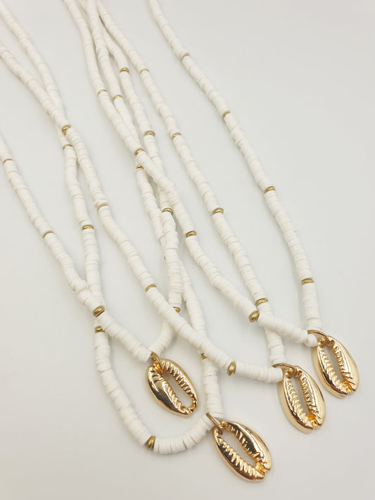 Polymer Clay Beaded Necklaces - White and Gold Sea Shell