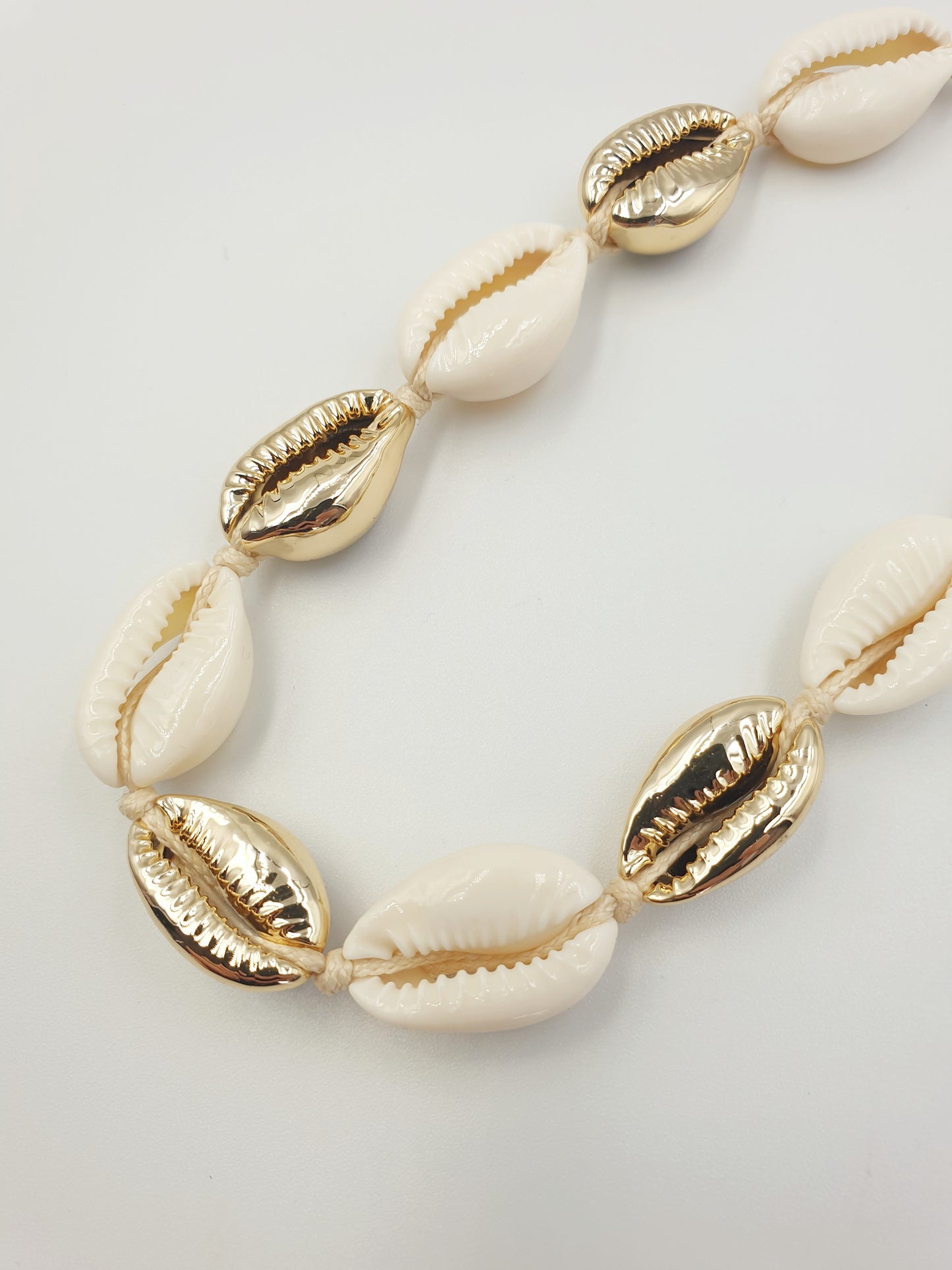Cowrie Sea Shell Necklace - Beige and Gold
